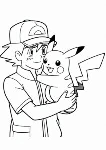 Coloring Page Of Ash Embracing Pikachu 3