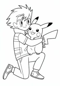 Coloring Page Of Ash Embracing Pikachu 4