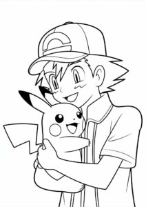 Coloring Page Of Ash Embracing Pikachu 5