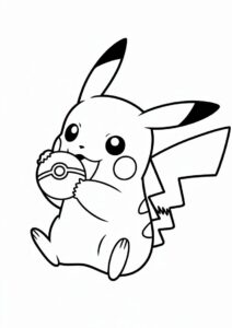 Coloring Page Of Pikachu Biting Pokeball 3