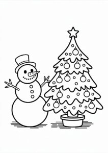Coloring Page a Snowman Decorating Christmas Tree 2