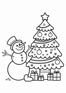 Coloring Page a Snowman Decorating Christmas Tree 3