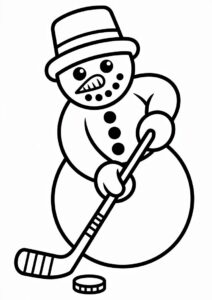 Coloring Sheet OF a Snowman Playing Tce Hockey 1