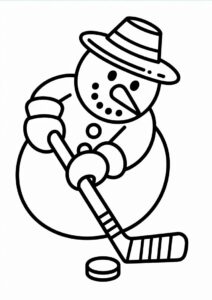 Coloring Sheet OF a Snowman Playing Tce Hockey 2