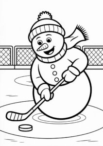 Coloring Sheet OF a Snowman Playing Tce Hockey 3