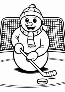 Coloring Sheet OF a Snowman Playing Tce Hockey 4