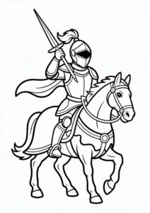Coloring Sheet Of Knight With Lance On A Horse 1