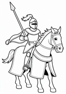 Coloring Sheet Of Knight With Lance On A Horse 2
