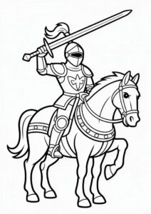 Coloring Sheet Of Knight With Lance On A Horse 3