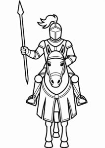 Coloring Sheet Of Knight With Lance On A Horse 6
