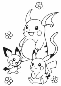 Coloring Sheet Of Pichu Raichu And Pikachu For Kids 2