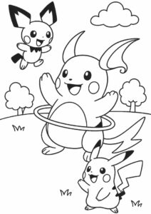 Coloring Sheet Of Pichu Raichu And Pikachu For Kids 3