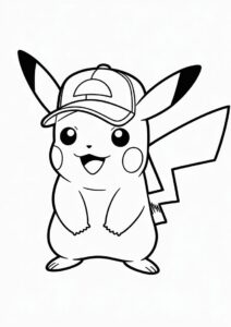 Coloring Sheet Of Pikachu Wearing Cap 2