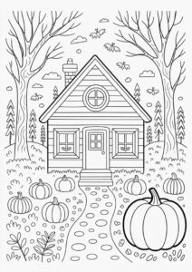 Cottagecore Pumpkin Coloring Page House In The Forest 2