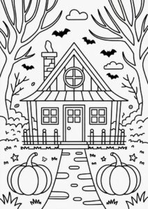 Cottagecore Pumpkin Coloring Page House In The Forest 3