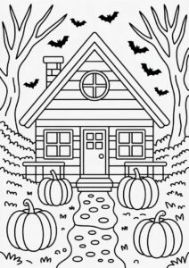 Cottagecore Pumpkin Coloring Page House In The Forest 4