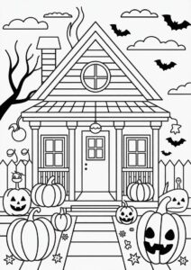 Cozy Pumpkin Coloring Page House 1