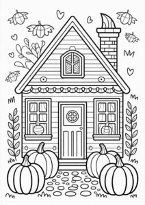 Cozy Pumpkin Coloring Page House 2