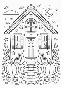 Cozy Pumpkin Coloring Page House 3
