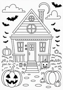 Cozy Pumpkin Coloring Page House 4