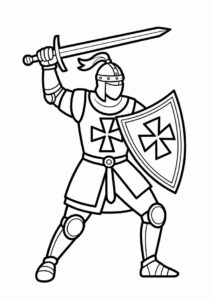Crusader Knight Fighting Coloring In 1