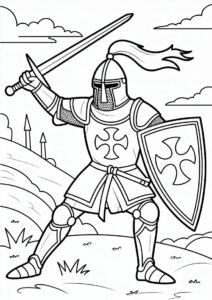 Crusader Knight Fighting Coloring In 3