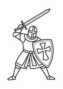 Crusader Knight Fighting Coloring In 4