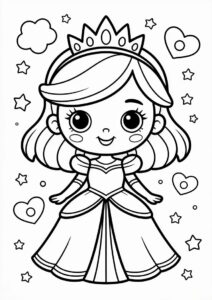 Cute Chibi Princess Coloring Page For Preschoolers 3