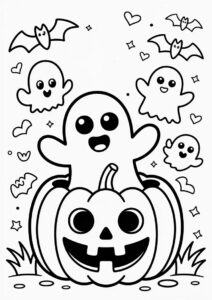 Cute Ghosts Coming Out Of A Pumpkin Coloring Page For Kids 3