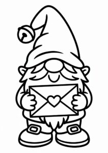 Cute Gnome Holding A Love Letter Coloring Sheet For Preschoolers 1