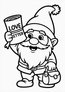 Cute Gnome Holding A Love Letter Coloring Sheet For Preschoolers 2