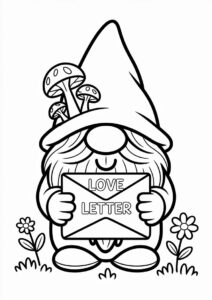 Cute Gnome Holding A Love Letter Coloring Sheet For Preschoolers 3