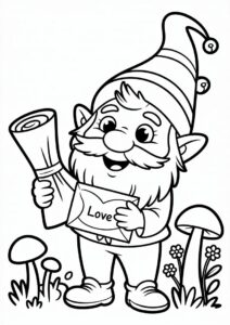 Cute Gnome Holding A Love Letter Coloring Sheet For Preschoolers 4