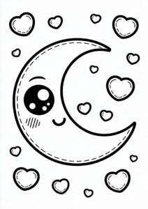Cute Kawaii Stitched Moon To Color 1