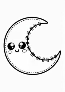 Cute Kawaii Stitched Moon To Color 3
