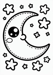 Cute Kawaii Stitched Moon To Color 4