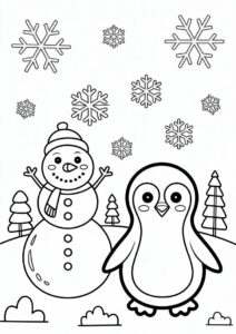 Cute Penguin And Snowman To Color 1