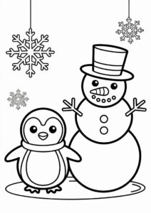 Cute Penguin And Snowman To Color 2