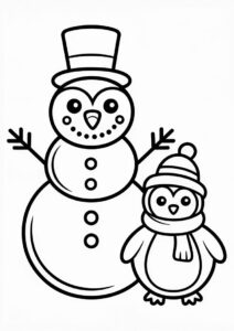 Cute Penguin And Snowman To Color 3