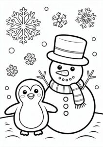 Cute Penguin And Snowman To Color 4