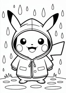 Cute Pikachu Wearing Raincoat Coloring In 1