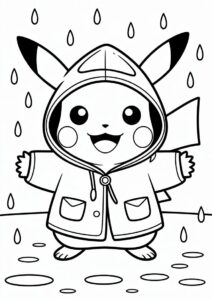 Cute Pikachu Wearing Raincoat Coloring In 2