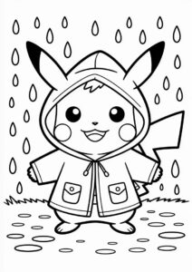 Cute Pikachu Wearing Raincoat Coloring In 3