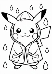 Cute Pikachu Wearing Raincoat Coloring In 4
