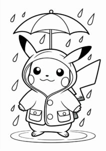 Cute Pikachu Wearing Raincoat Coloring In 5