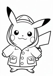 Cute Pikachu Wearing Raincoat Coloring In 6