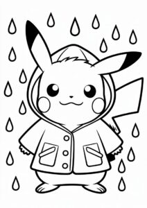 Cute Pikachu Wearing Raincoat Coloring In 7