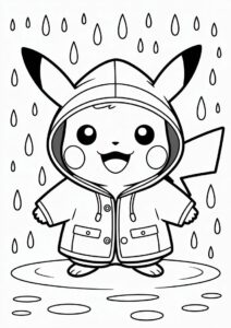 Cute Pikachu Wearing Raincoat Coloring In 8