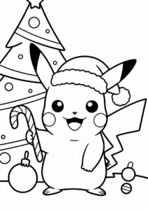 Cute Pikachu Wearing Santa Hat Christmas Coloring Sheet 1