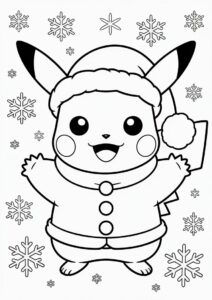 Cute Pikachu Wearing Santa Hat Christmas Coloring Sheet 10